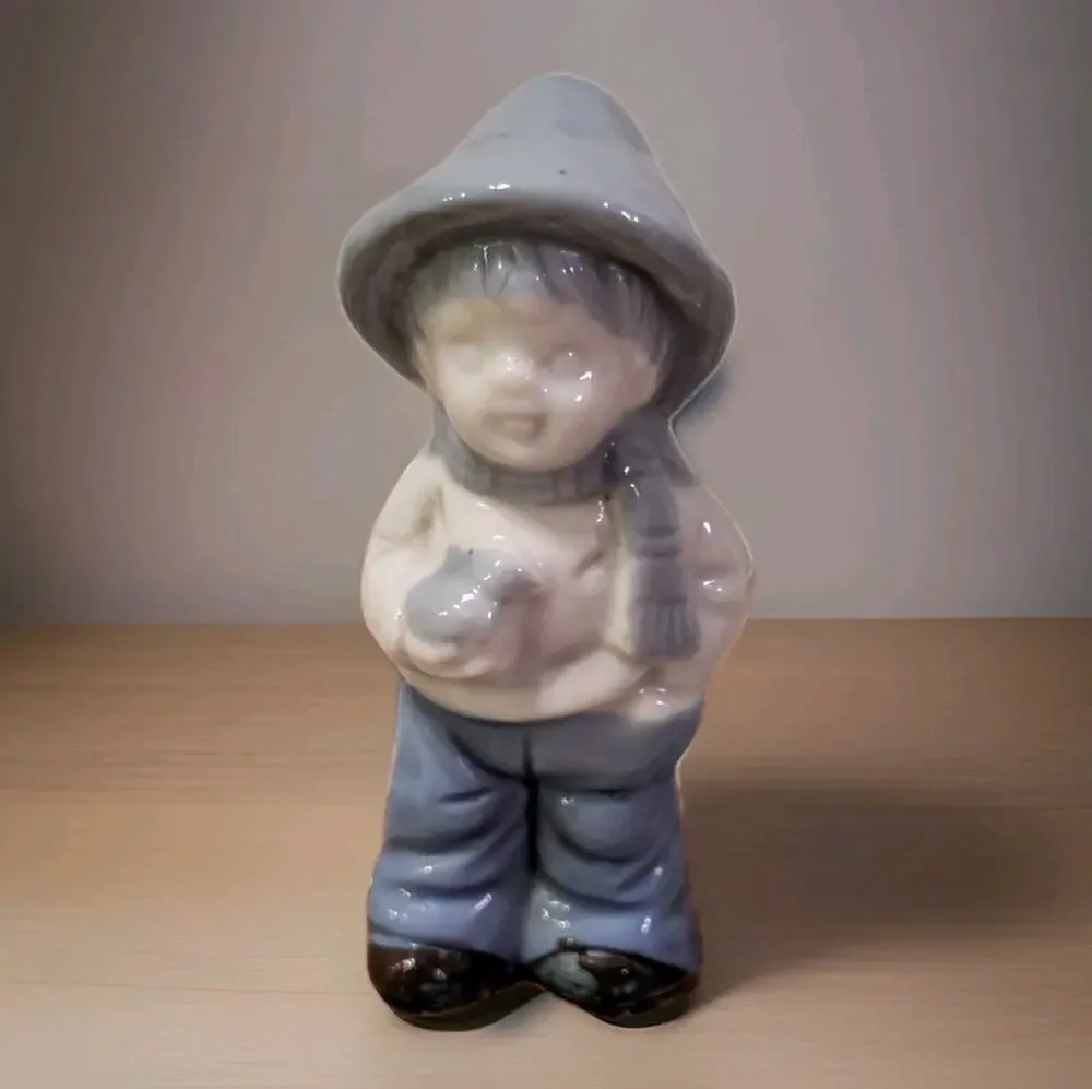 Dutch Vintage Farm Boy Holding Bird Porcelain Ceramic Mini Figurine Figure